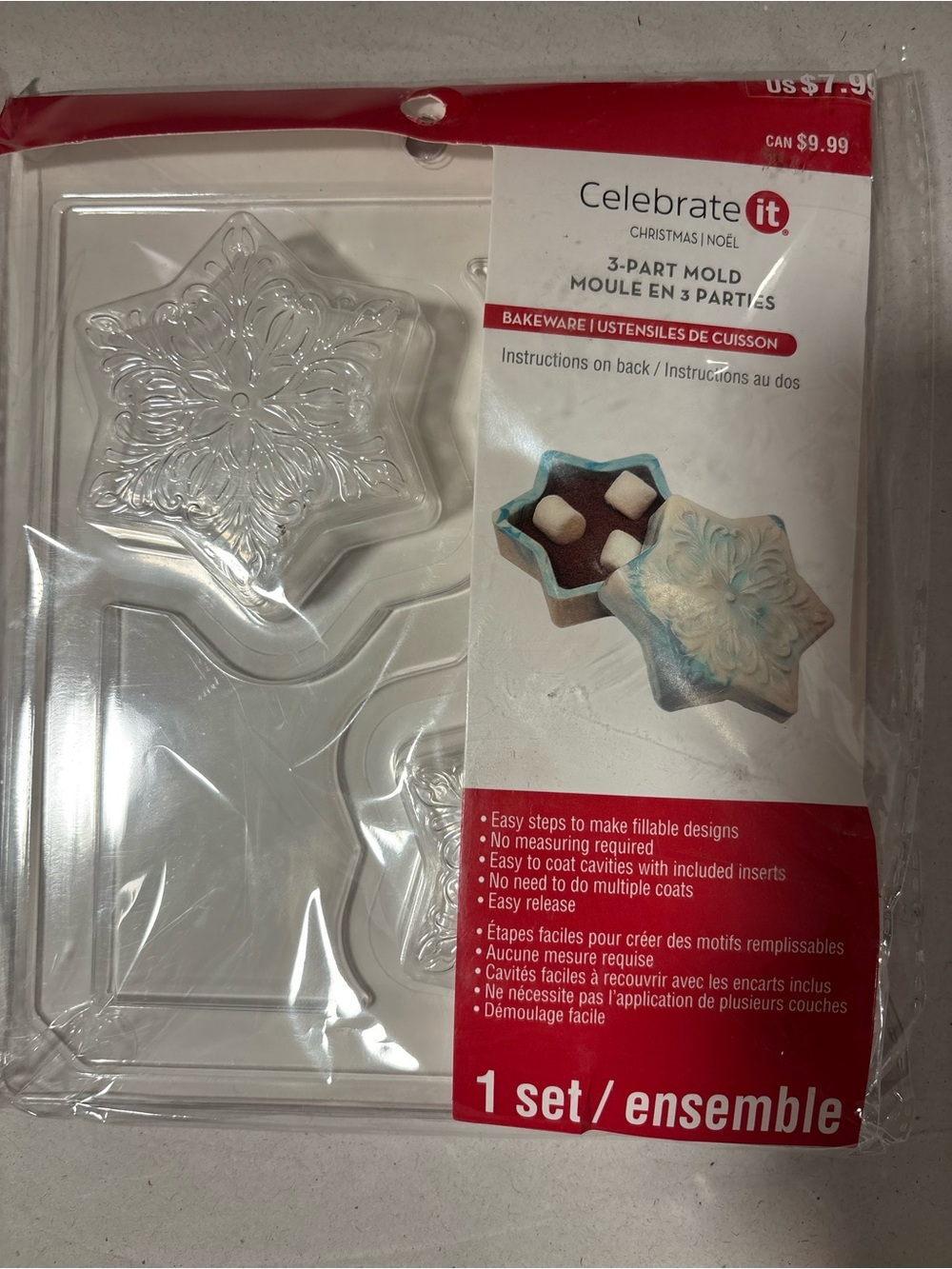 Celebrate It Clear Snowflake 3-Part Mold NWT